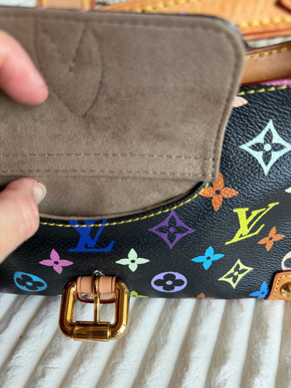 Louis Vuitton Black Multicolor Monogram Shoulder Bag with Tan Trim - Picture 14 of 16